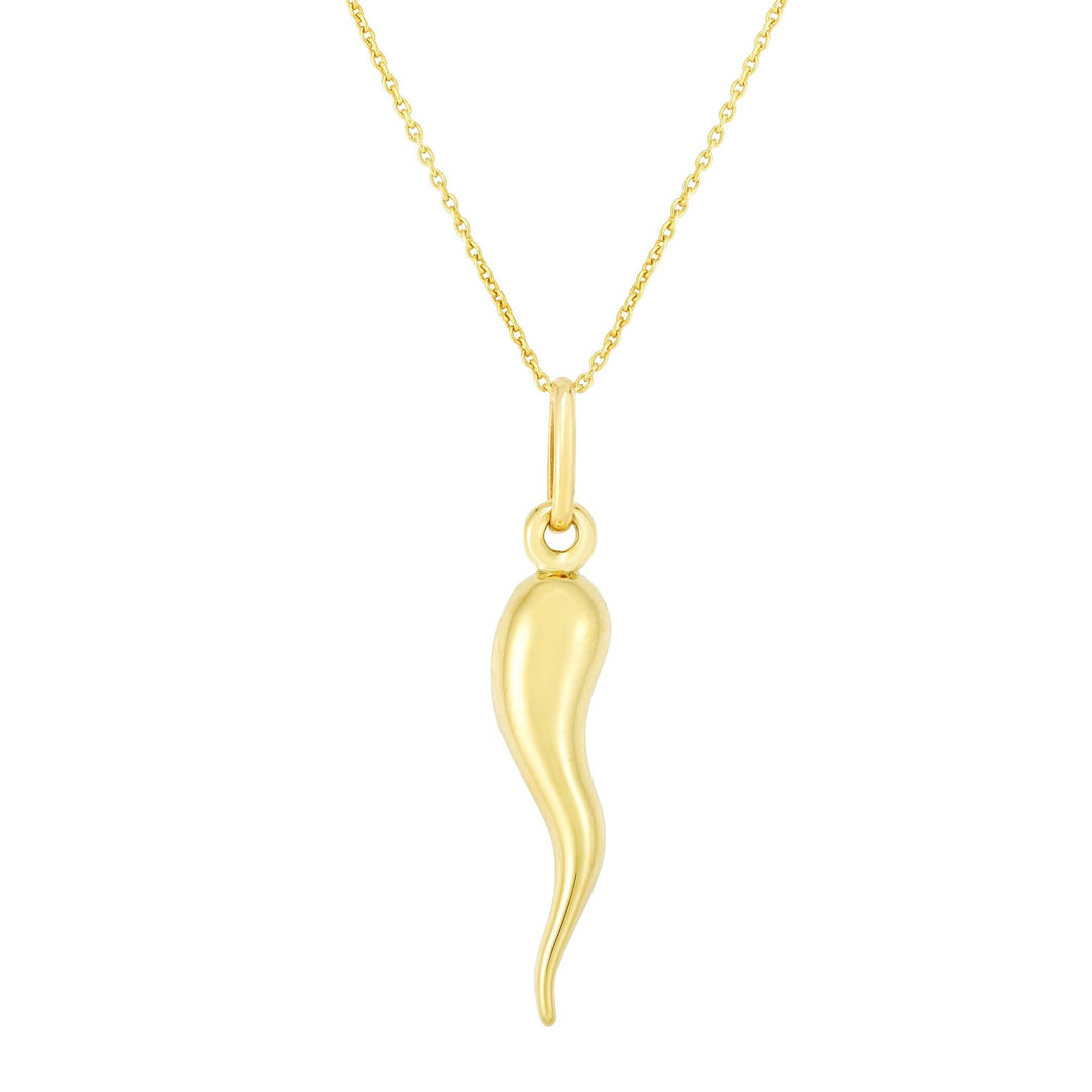 14K Yellow Gold Italian Horn Necklace, front view