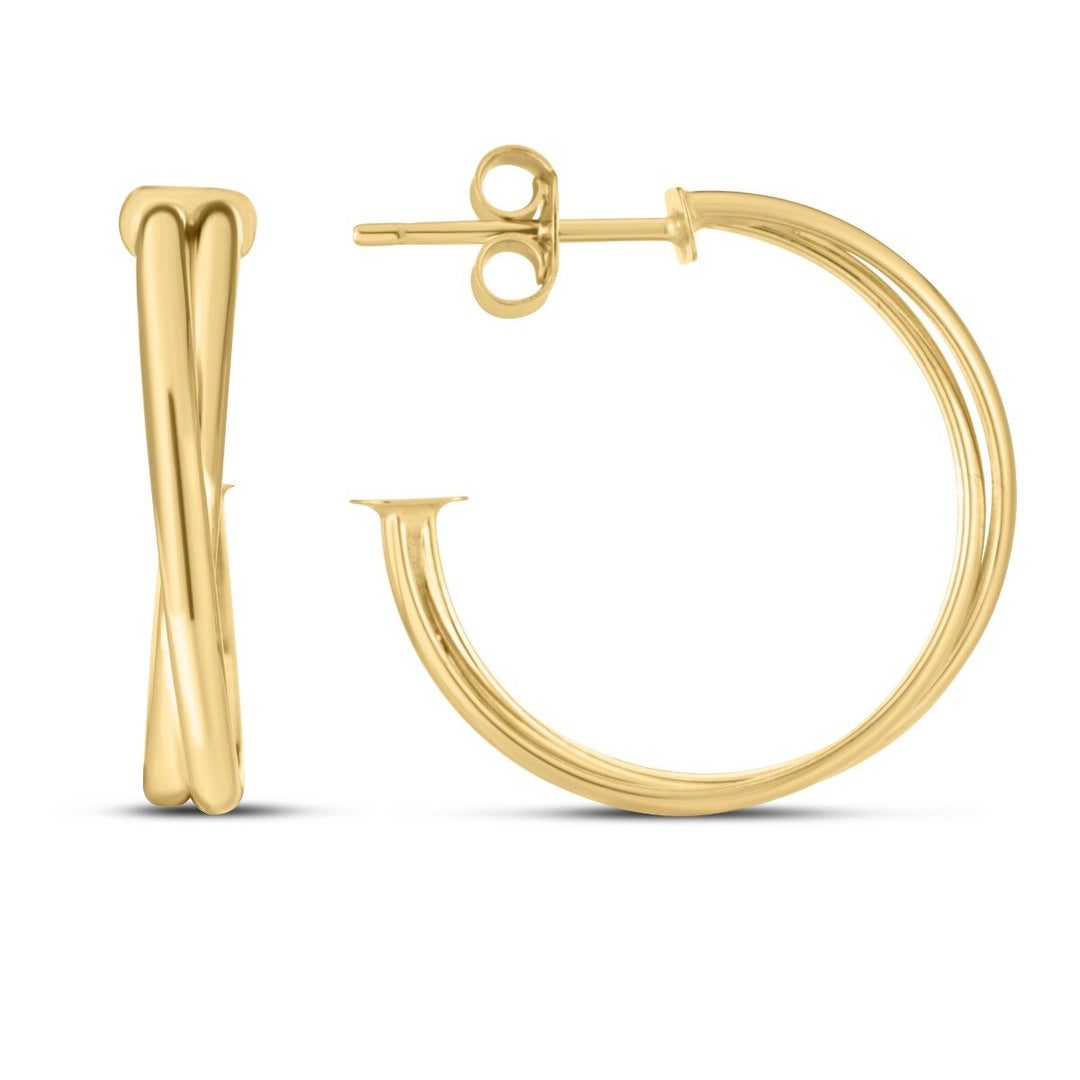 14K Yellow Gold Large Crossover Hoops, front view