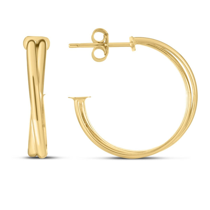 14K Yellow Gold Large Crossover Hoops, front view