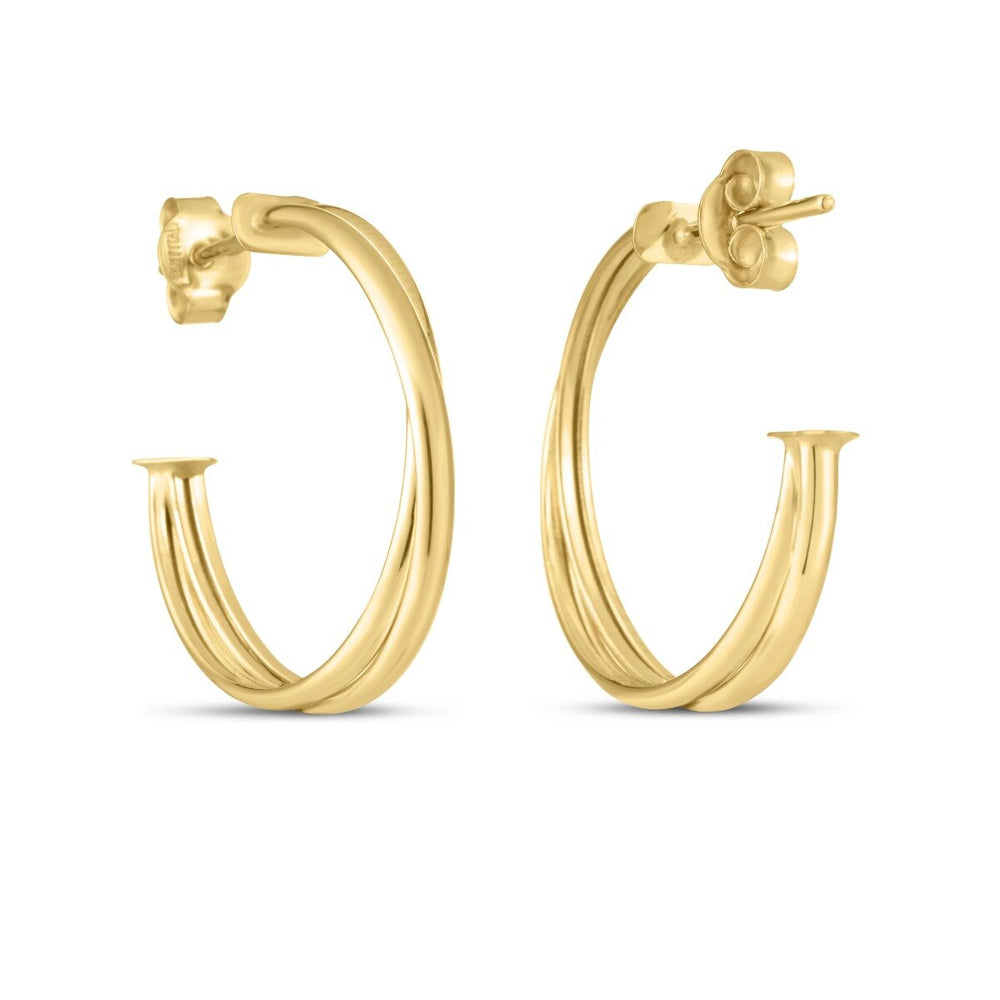 14K Yellow Gold Large Crossover Hoops, view 2