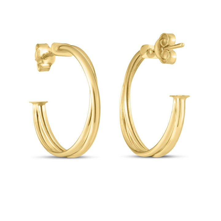 14K Yellow Gold Large Crossover Hoops, view 2