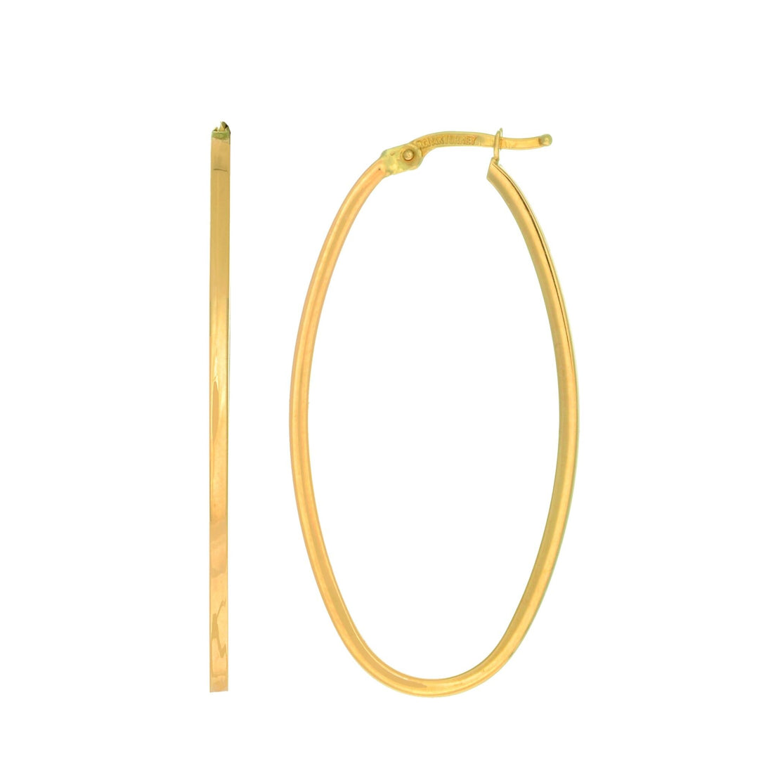 14K Yellow Gold Large Oval Hoop Earring, front view