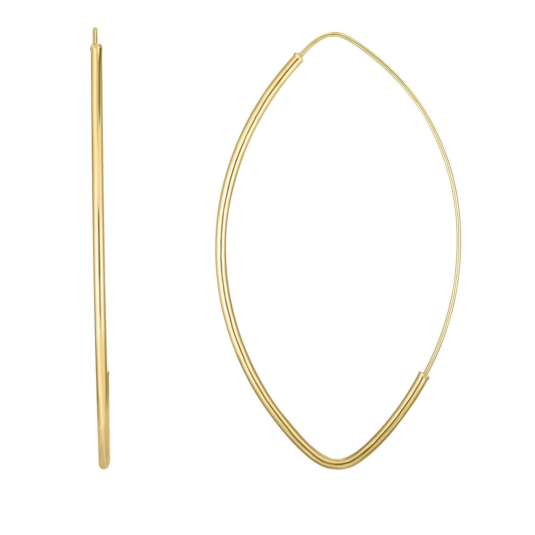 14K Yellow Gold Large Polished Marquise Fashion Hoop Earring, front view
