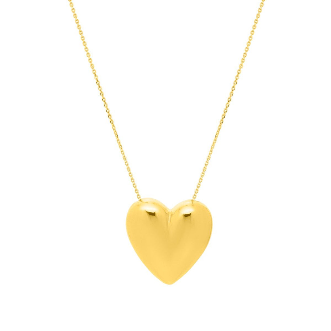 14K Yellow Gold Large Puffed Up Heart Necklace, front view