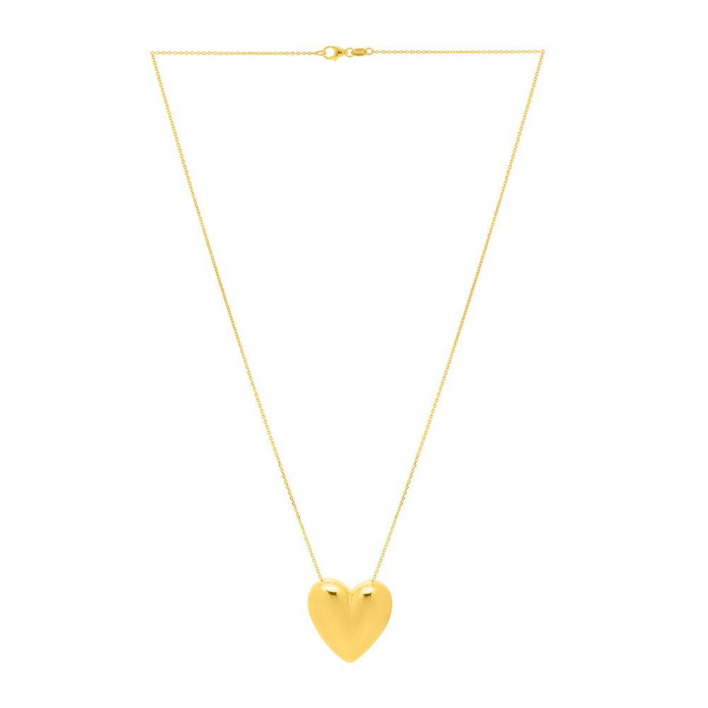 14K Yellow Gold Large Puffed Up Heart Necklace, view 2