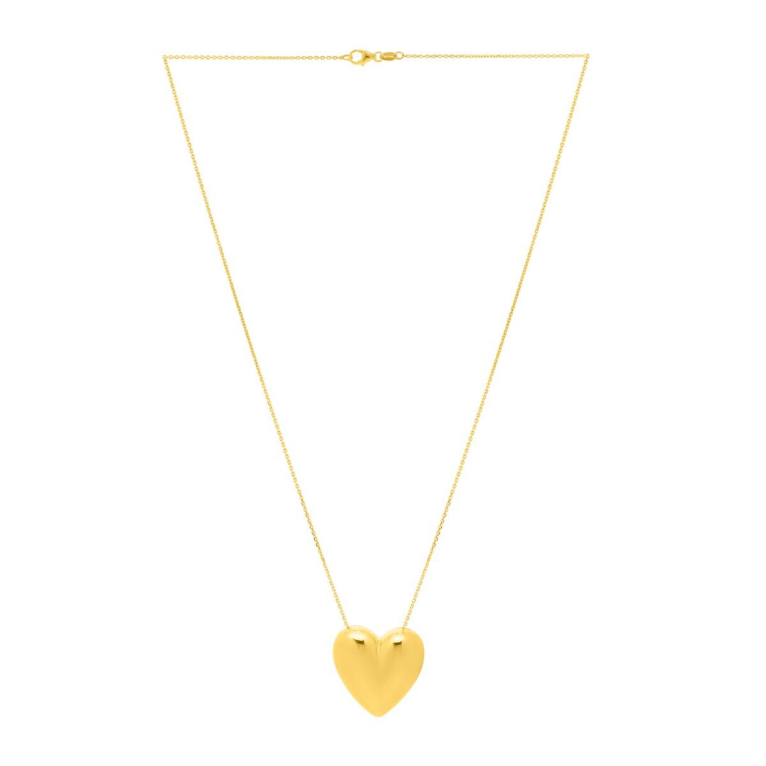 14K Yellow Gold Large Puffed Up Heart Necklace, view 2