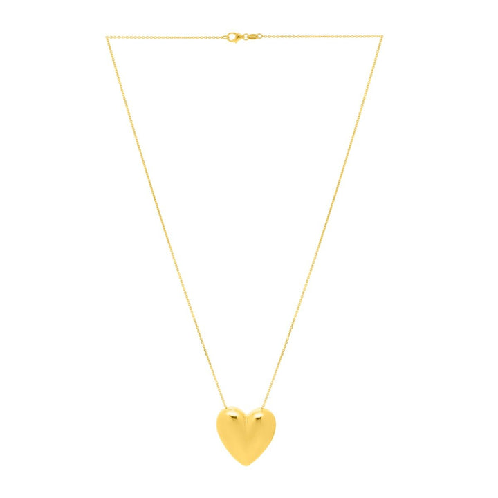 14K Yellow Gold Large Puffed Up Heart Necklace, view 2