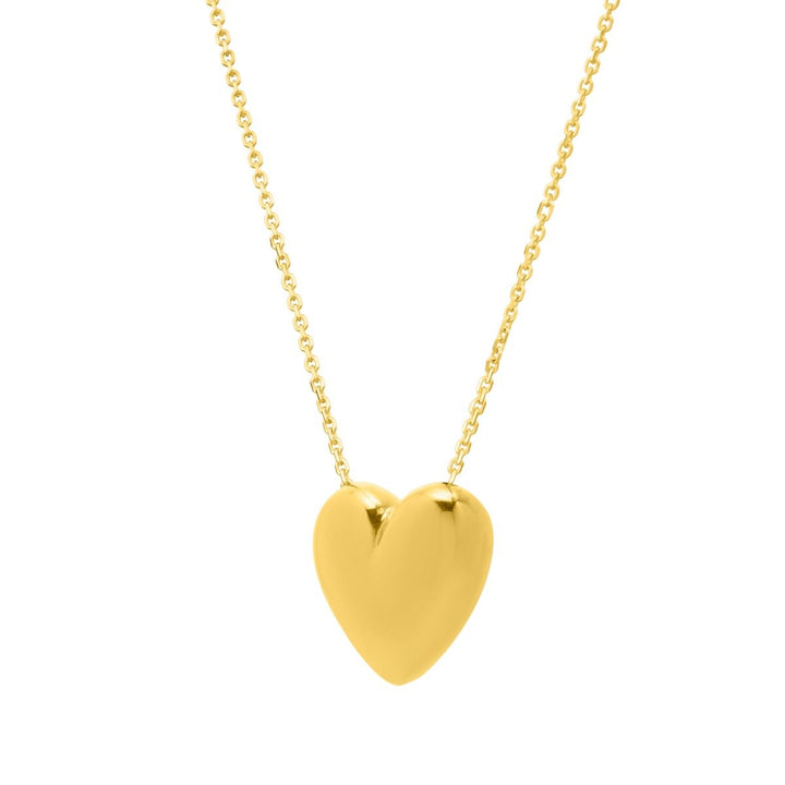 14K Yellow Gold Large Puffed Up Heart Necklace, view 3