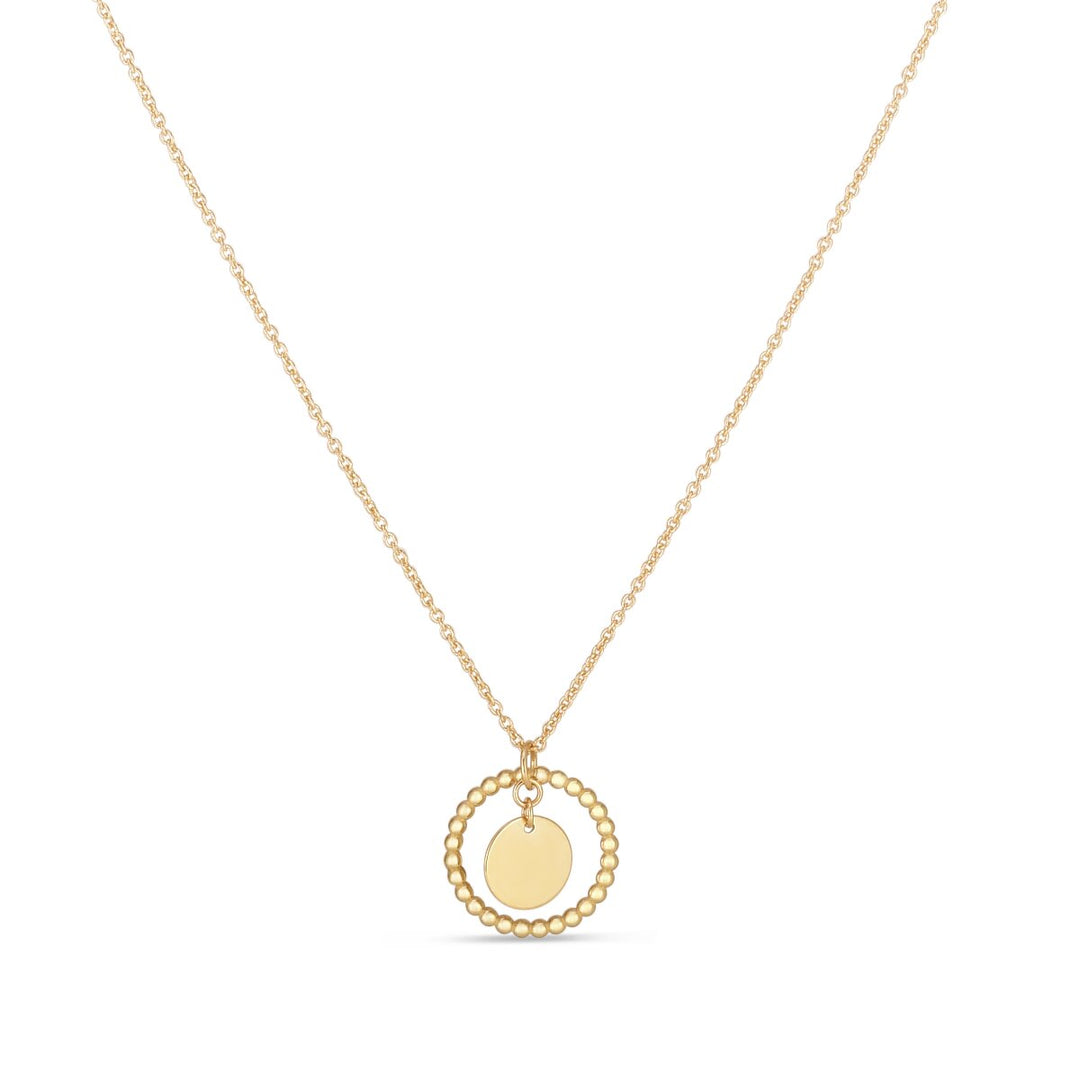 14K Yellow Gold Layered Circle Pendant, front view