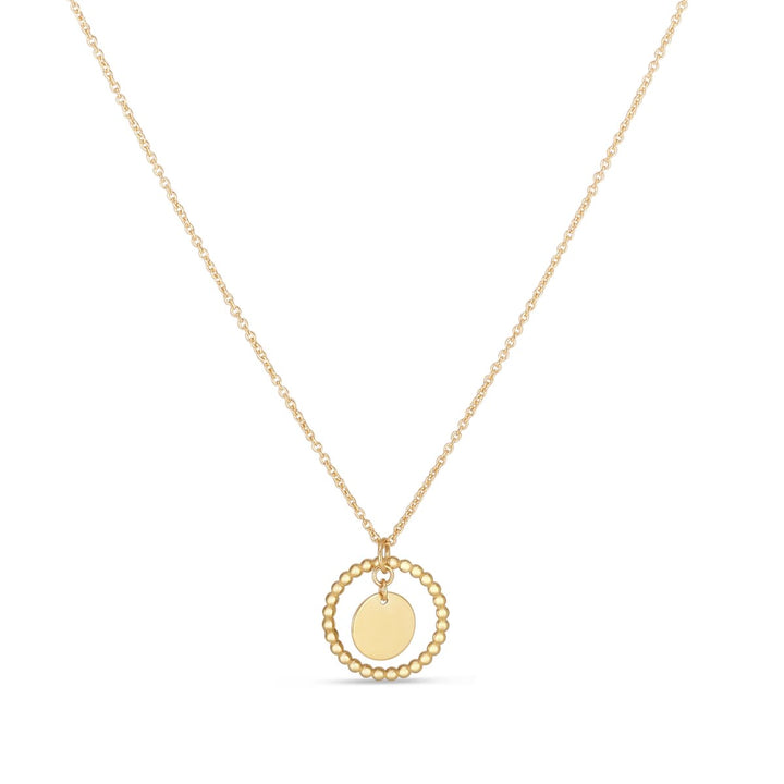 14K Yellow Gold Layered Circle Pendant, front view