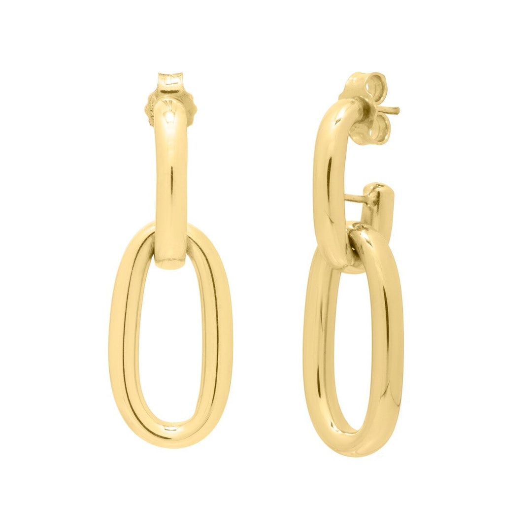 14K Yellow Gold Link Drop Earrings, front view