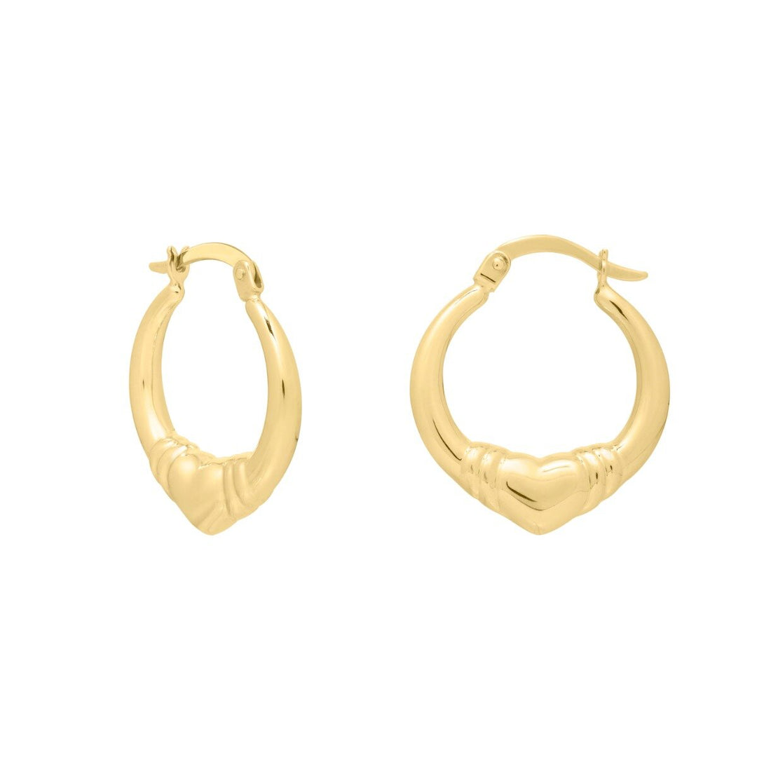 14K Yellow Gold Medium Heart Hoops, front view