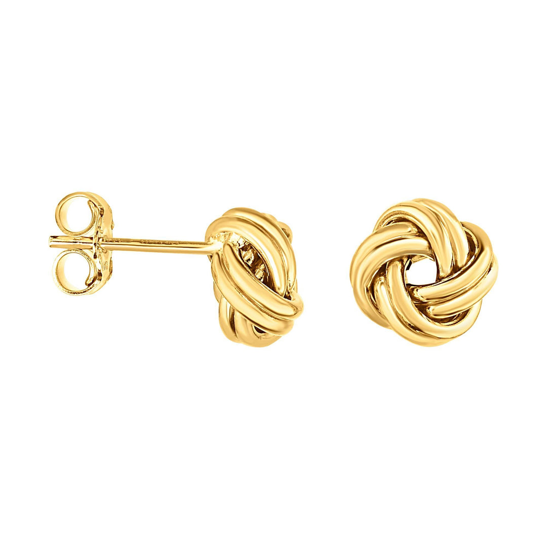 14K Yellow Gold Medium Muli-Row Love Knot Stud Earring, front view