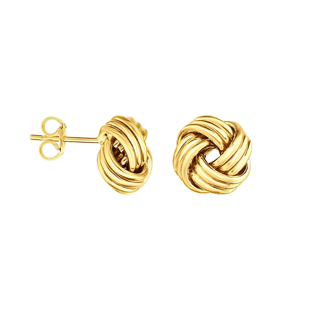 14K Yellow Gold Medium Multi-Row Love Knot Stud Earring, front view