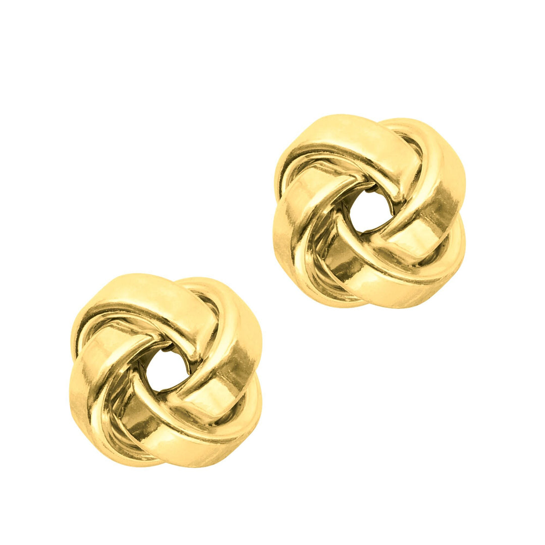 14K Yellow Gold Medium Polished Love Knot Stud Earring, front view