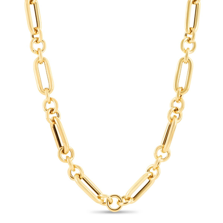 14K Yellow Gold Metropolitan Alternating Paperclip Round Links Chain, front view
