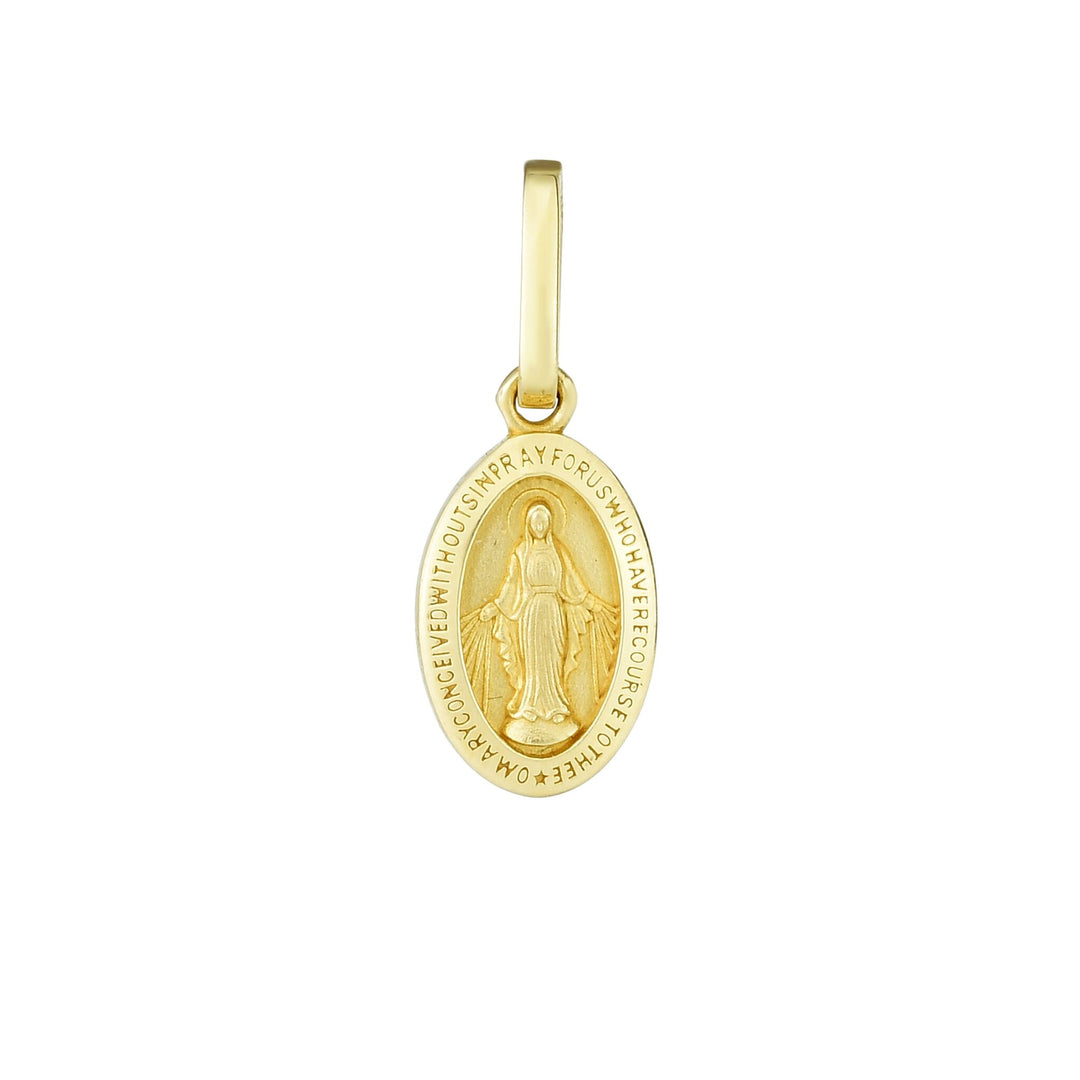 14K Yellow Gold Miraculous Medal Religious Medal, front view