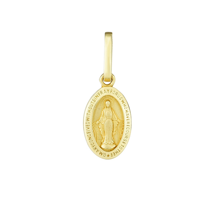 14K Yellow Gold Miraculous Medal Religious Medal, front view