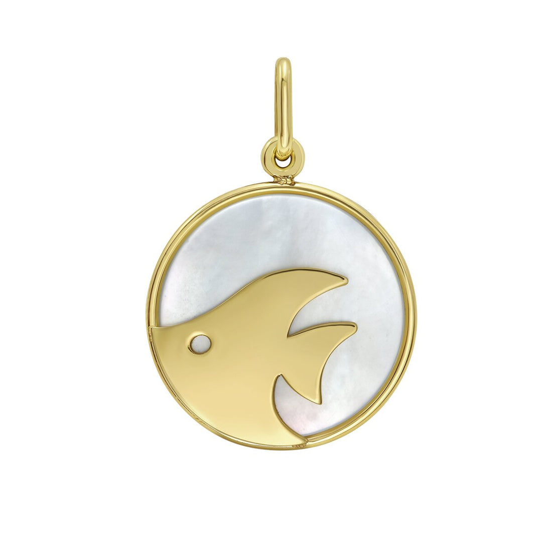 14K Yellow Gold MOP Fish Charm, front view