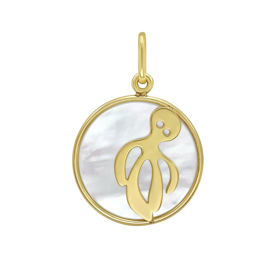 14K Yellow Gold MOP Octopus Charm, front view