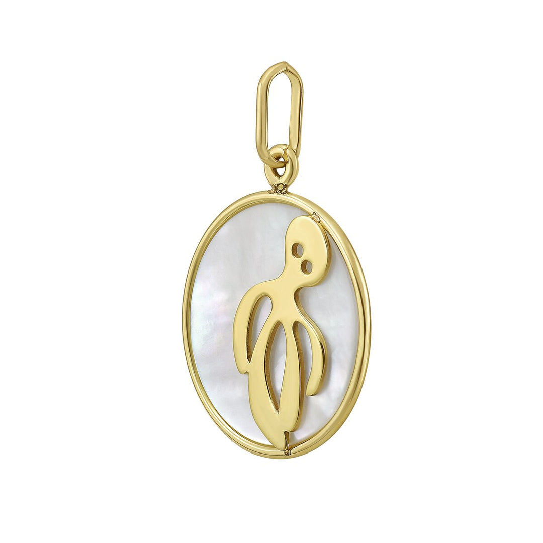 14K Yellow Gold MOP Octopus Charm, view 2