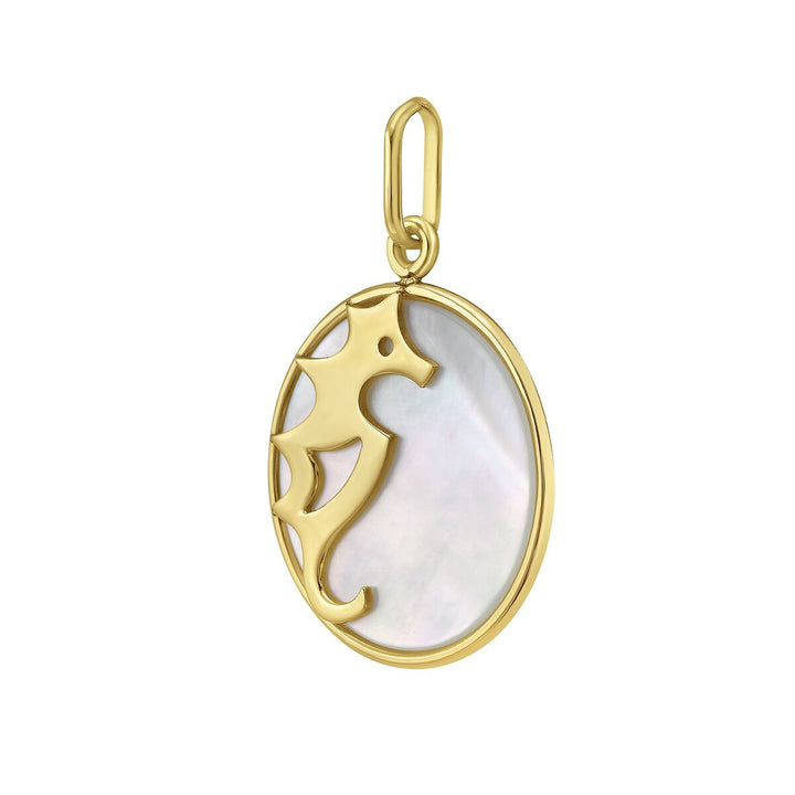 14K Yellow Gold MOP Seahorse Charm, view 2