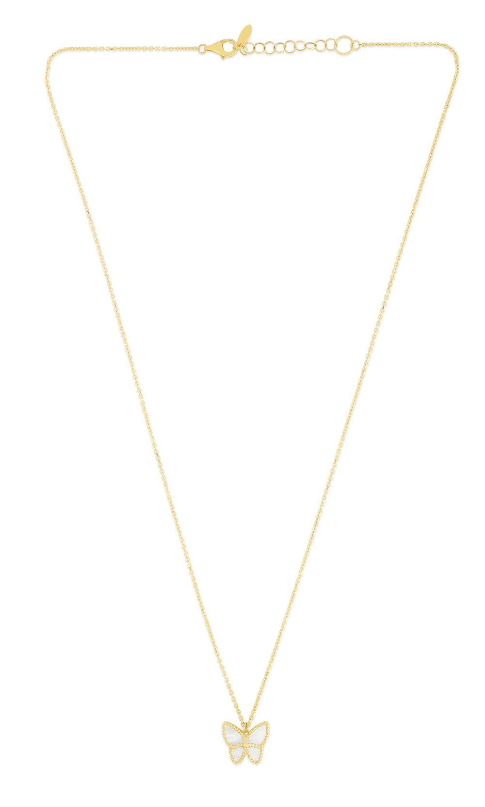 14K Yellow Gold Mother of Pearl Butterfly Necklace, view 2