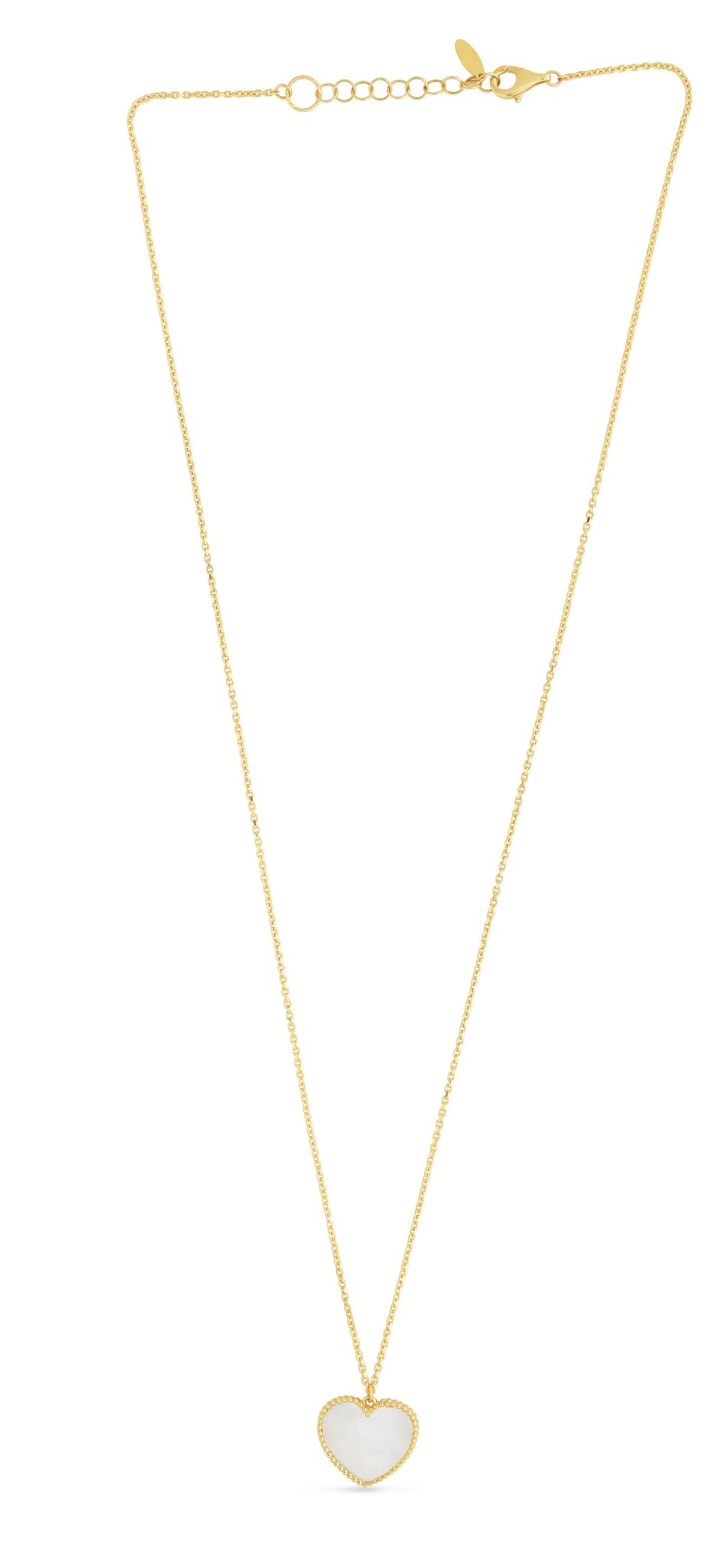14K Yellow Gold Mother of Pearl Heart Necklace, view 2