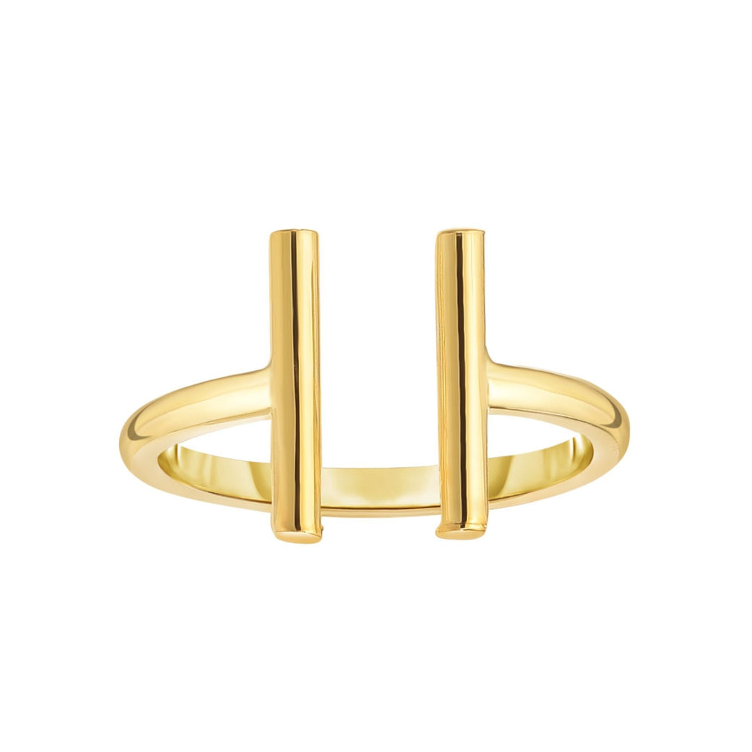 14K Yellow Gold Open Double Bar Ring, front view