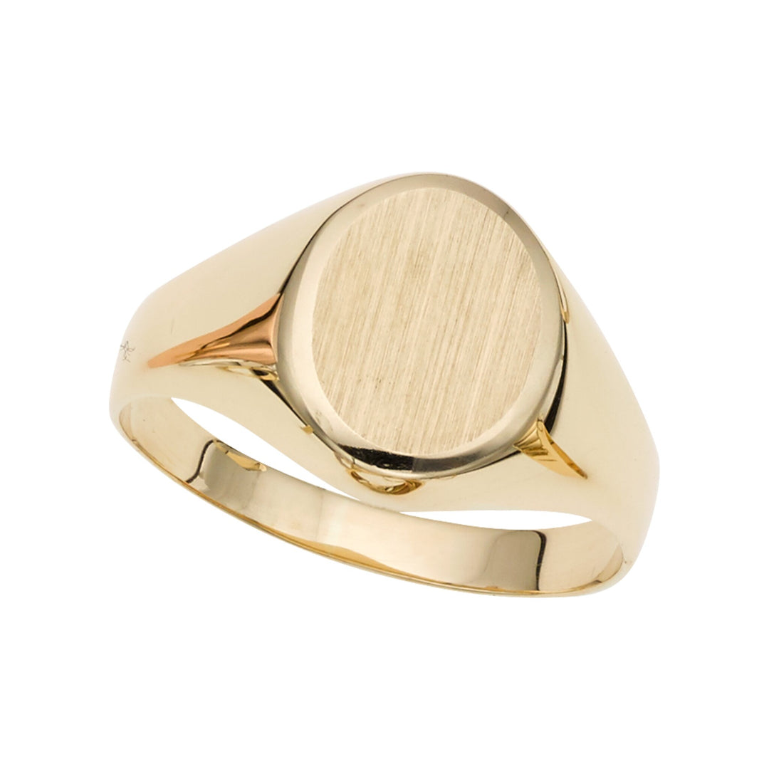 14K Yellow Gold Oval Satin Signet Ring, front view