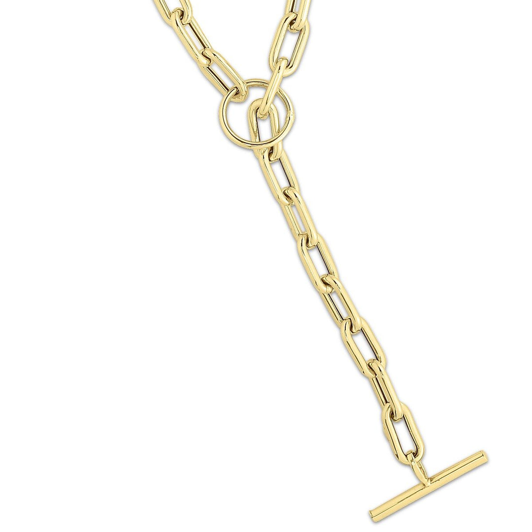 14K Yellow Gold Paperclip Toggle Link Chain, front view