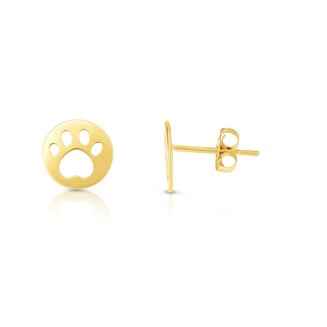 14K Yellow Gold Paw Print Stud Earring, front view