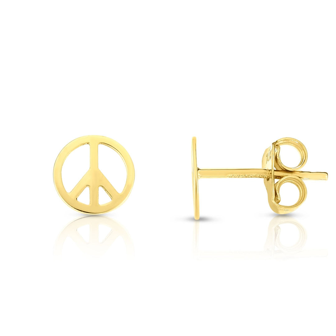 14K Yellow Gold Peace Sign Stud Earring, front view