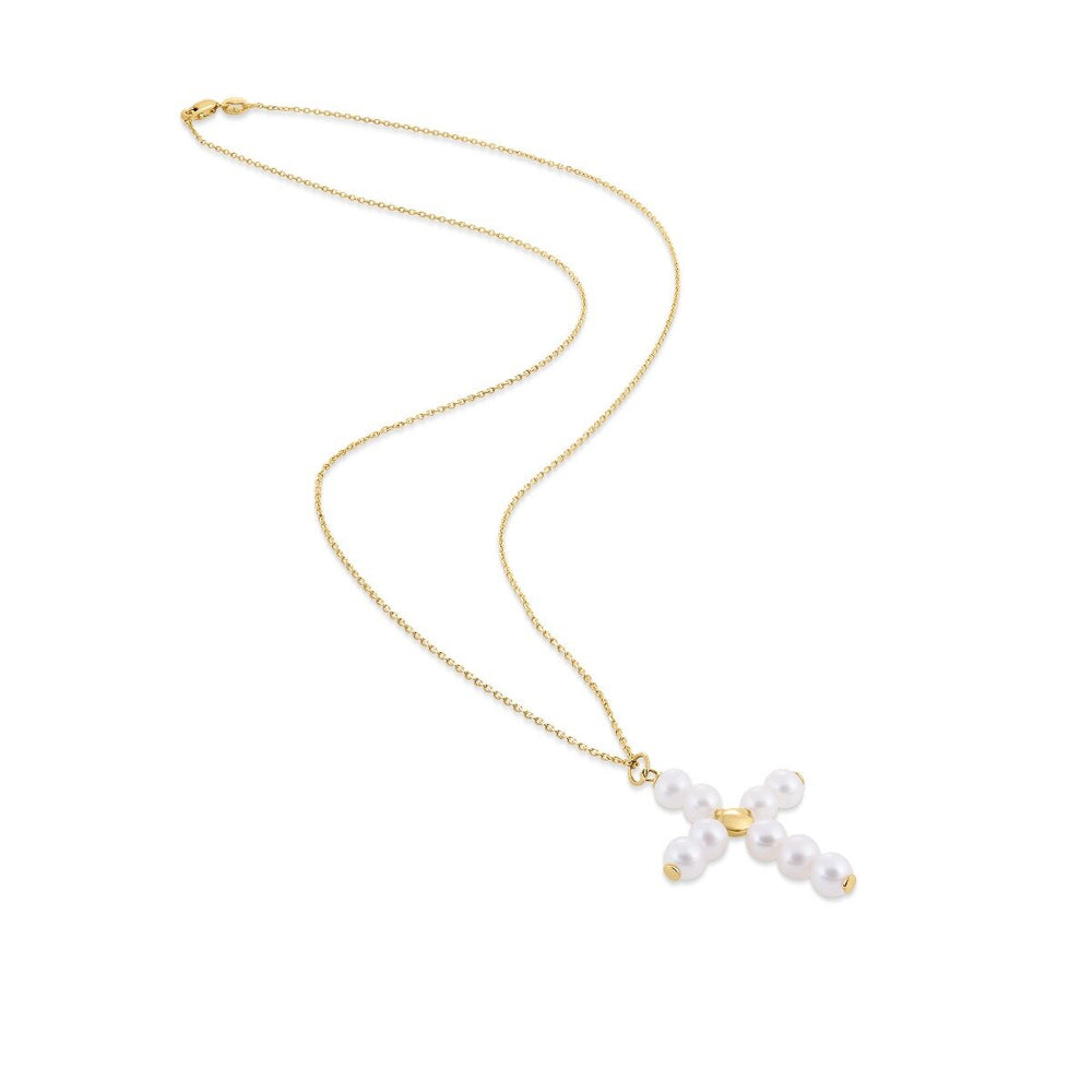 14K Yellow Gold Pearl Cross Pendant, view 2