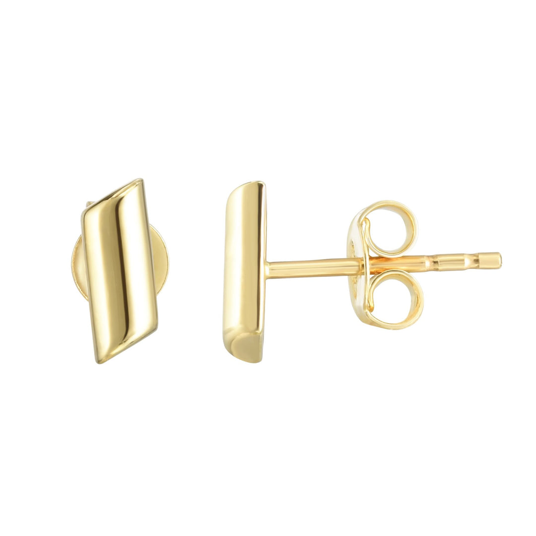 14K Yellow Gold Polished Bar Stud Earring, front view