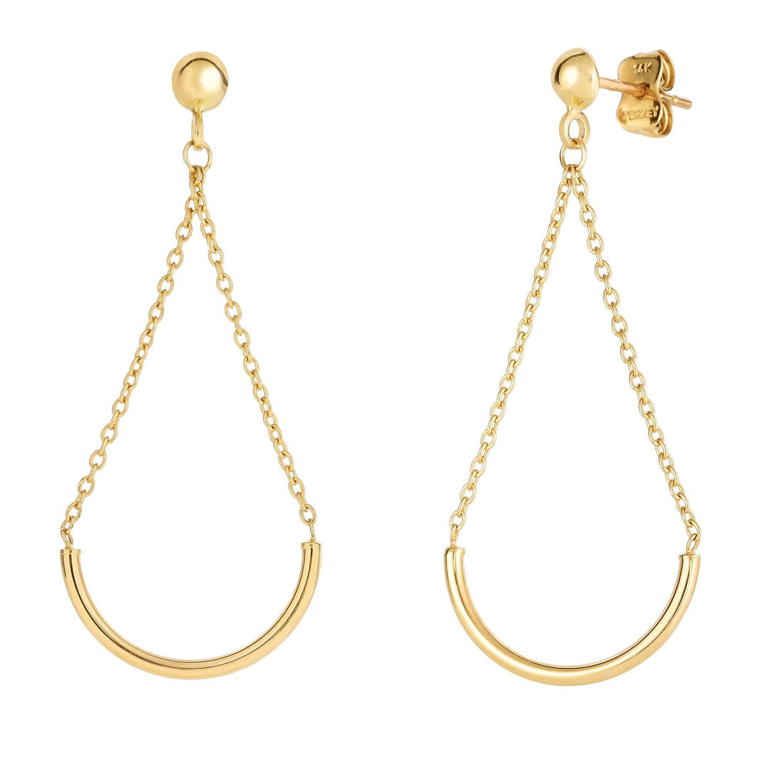 14K Yellow Gold Polished Curved Bar Drop Earring, front view