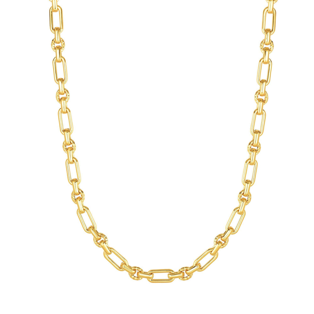 14K Yellow Gold Polished &amp; Diamond Cut Elongated Oval Link Chain, front view