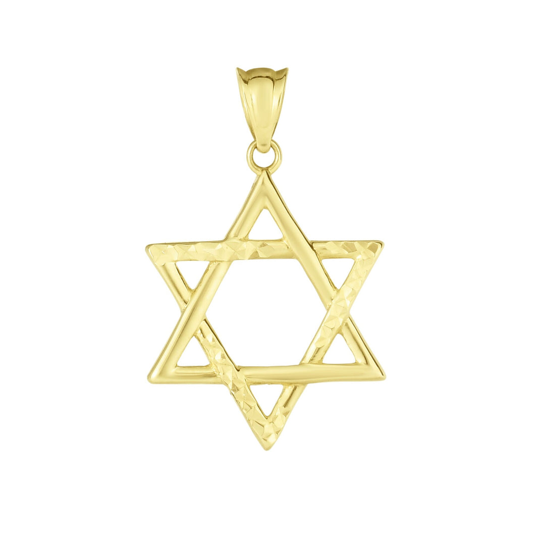 14K Yellow Gold Polished &amp; Diamond Cut Star of David, front view