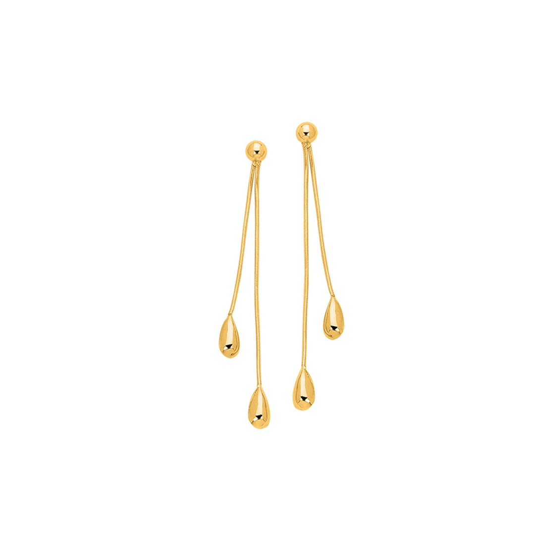 14K Yellow Gold Polished Double Tear Drop Earring, front view