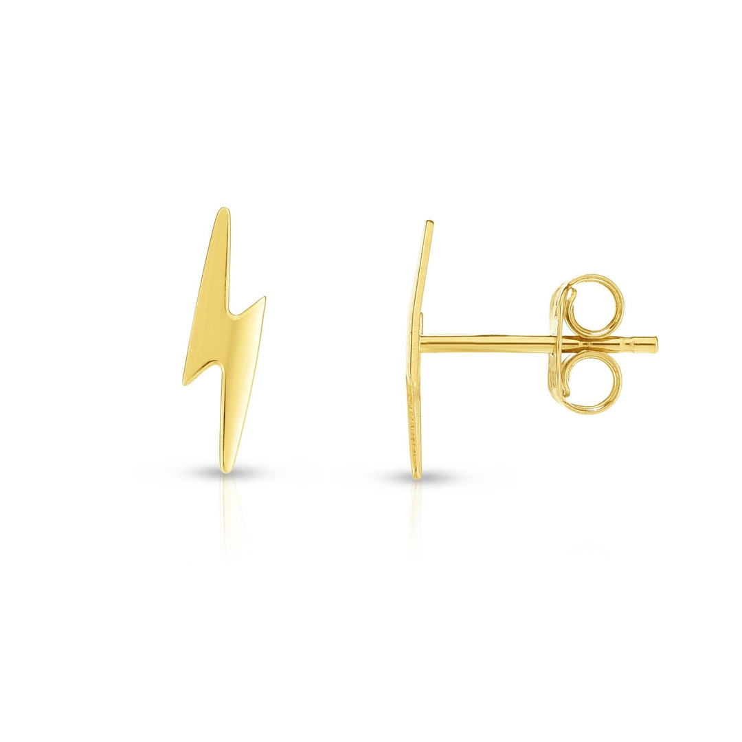 14K Yellow Gold Polished Lightening Bolt Stud Earring, front view