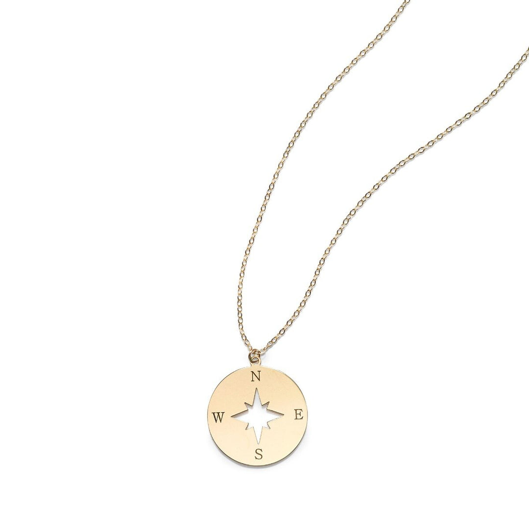 14K Yellow Gold Polished North Star Disc Necklace, front view