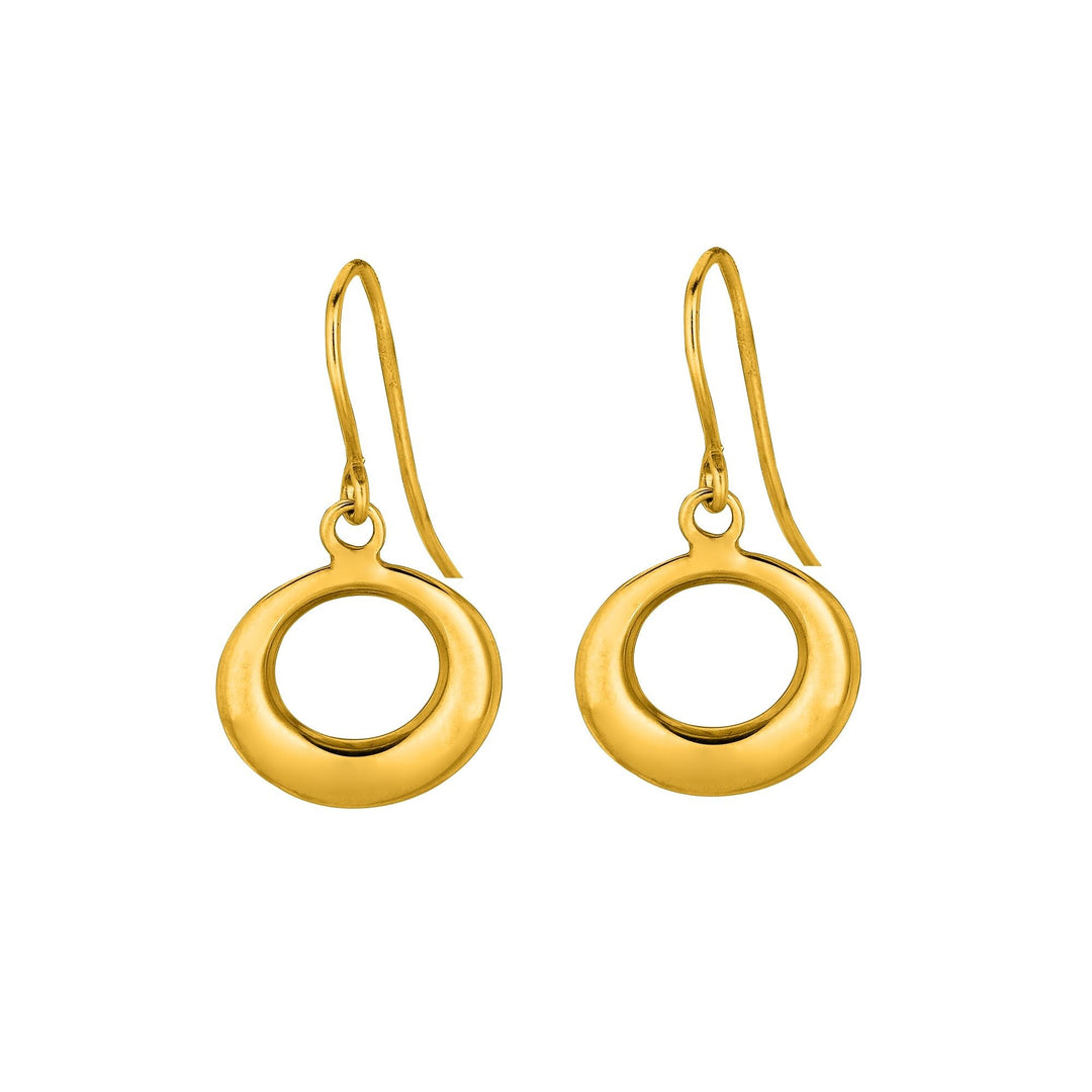 14K Yellow Gold Polished Open Circle Drop Earring, front view