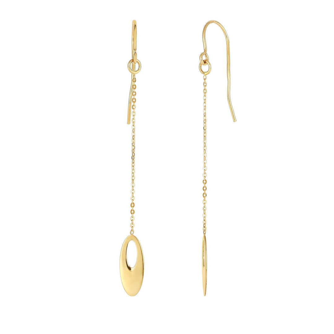 14K Yellow Gold Polished Open Oval Drop Earring, front view