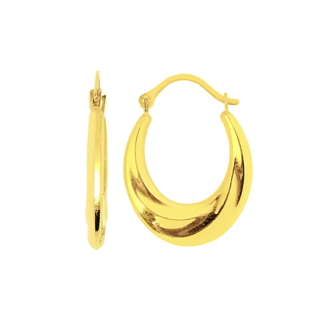 14K Yellow Gold Polished Oval Back to Back Hoop Earring, front view