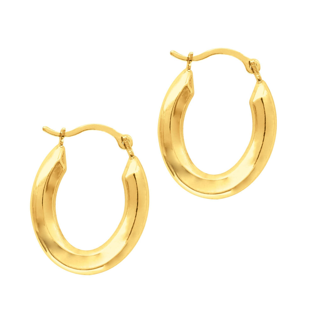 14K Yellow Gold Polished Oval Back to Back Hoop Earring, front view