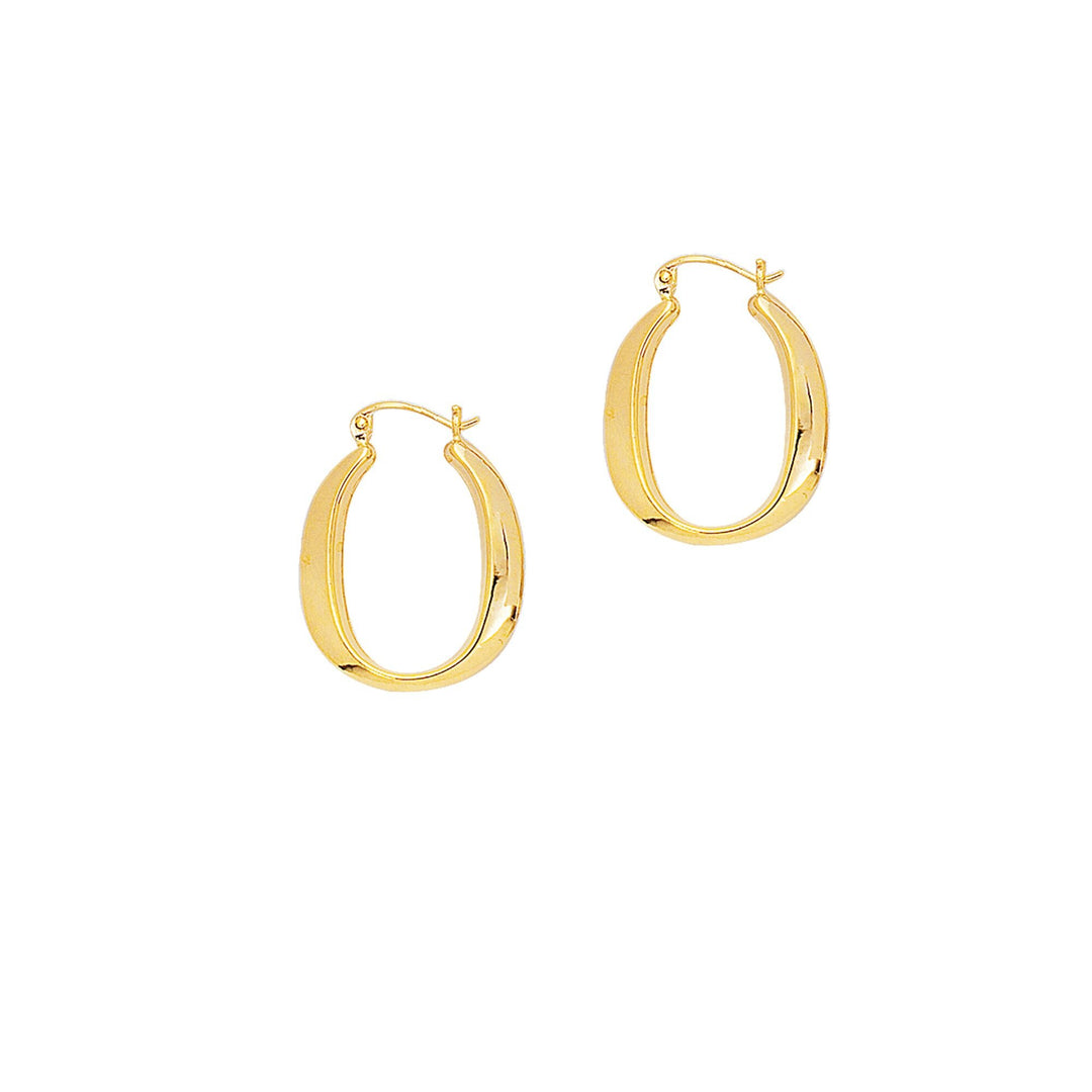 14K Yellow Gold Polished Oval Back to Back Hoop Earring, front view