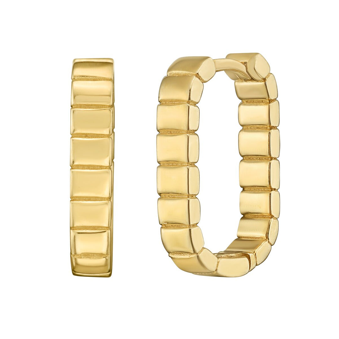 14K Yellow Gold Polished Oval Hoops, front view