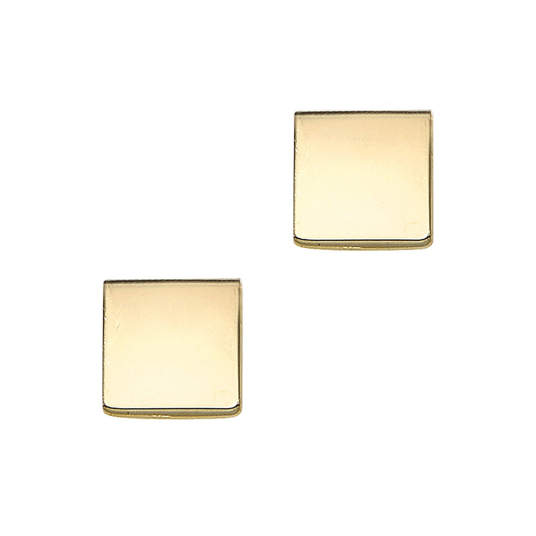 14K Yellow Gold Polished Square Stud Earring, front view