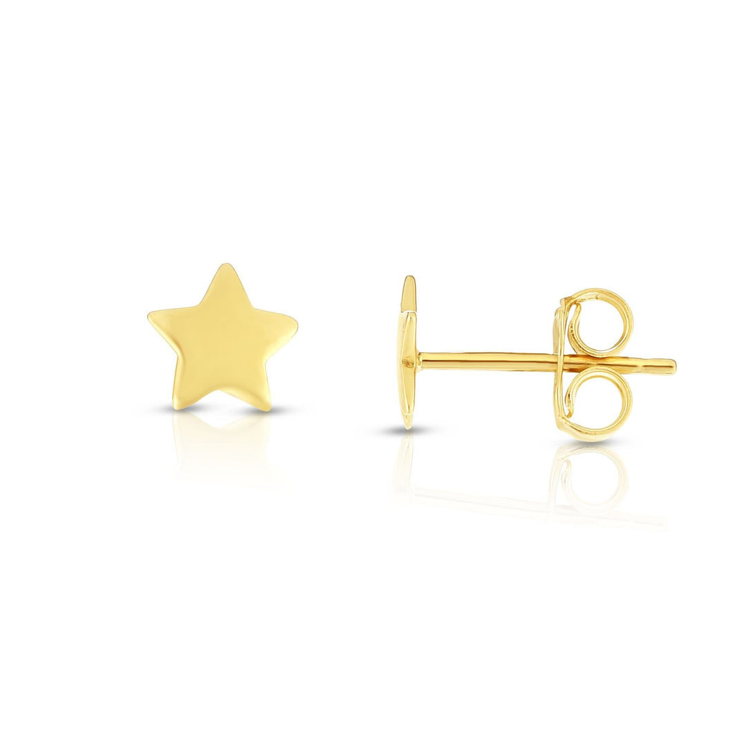 14K Yellow Gold Polished Star Stud Earring, front view