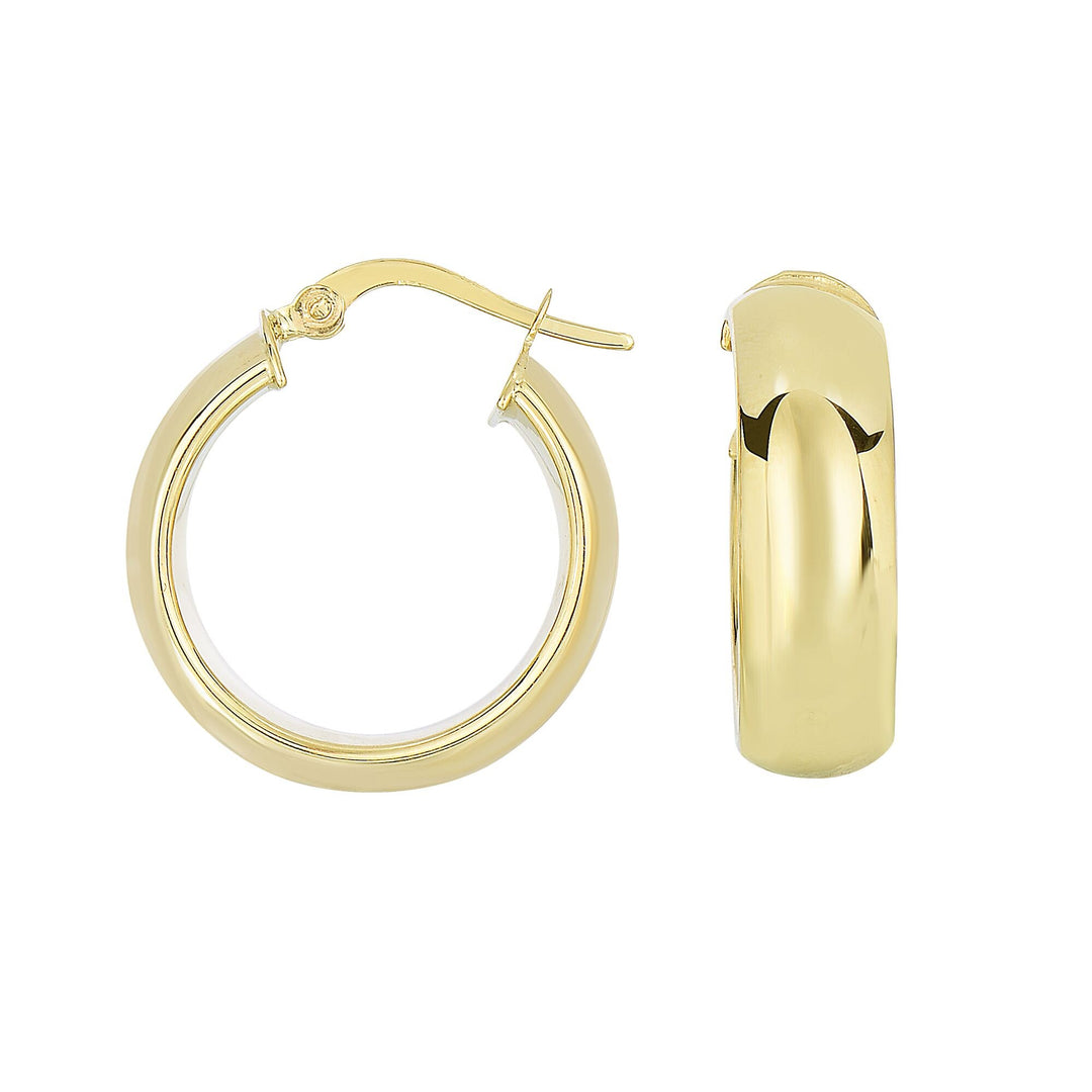 14K Yellow Gold Polished Tube Hoop Earring, front view